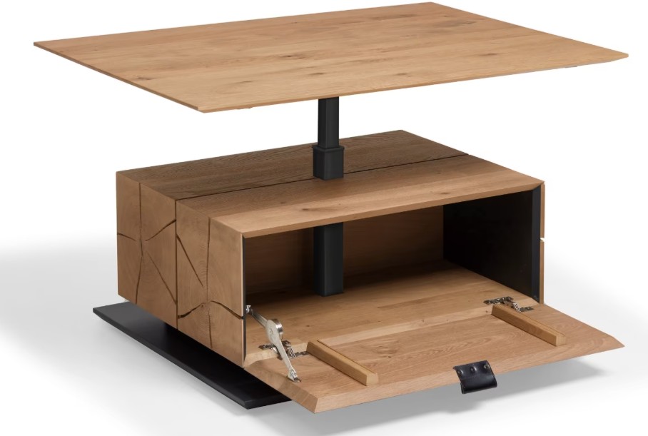 Couchtisch Kerneiche Natur mit einer Tischplatte höhenverstellbar 8400C - 1403