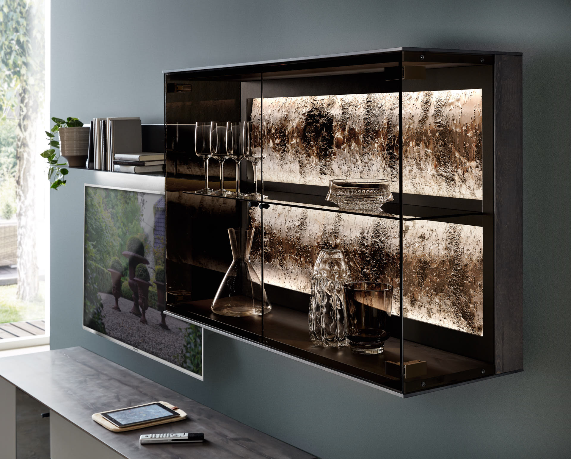 ALVA Hängevitrine Kernbirke Harmaa Massiv,  3110W - 4121