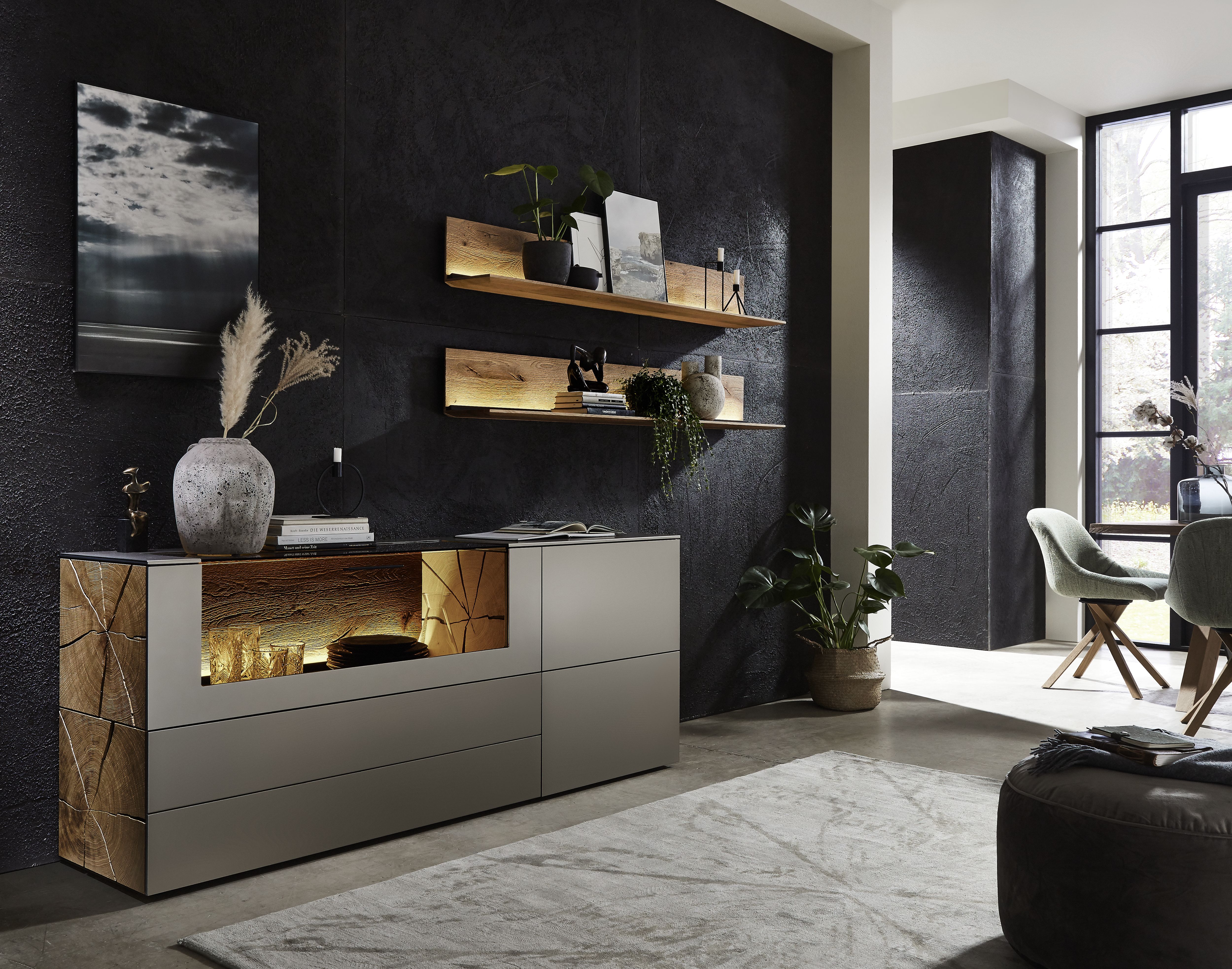 VARA Sideboard, Kerneiche Umato massiv mit Metall titan, 7210W - 4181 T 