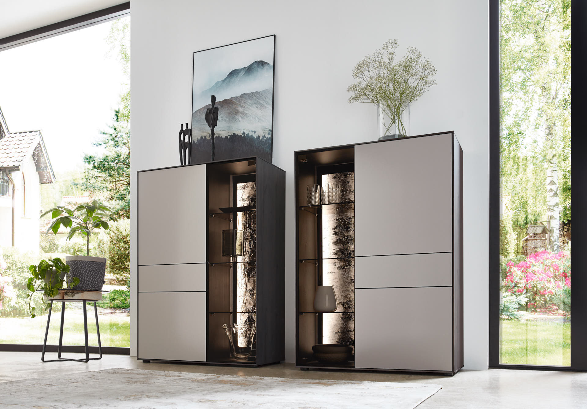 ALVA  Highboard - Vitrine Kernbirke Harmaa Massiv,  3110W - 7092
