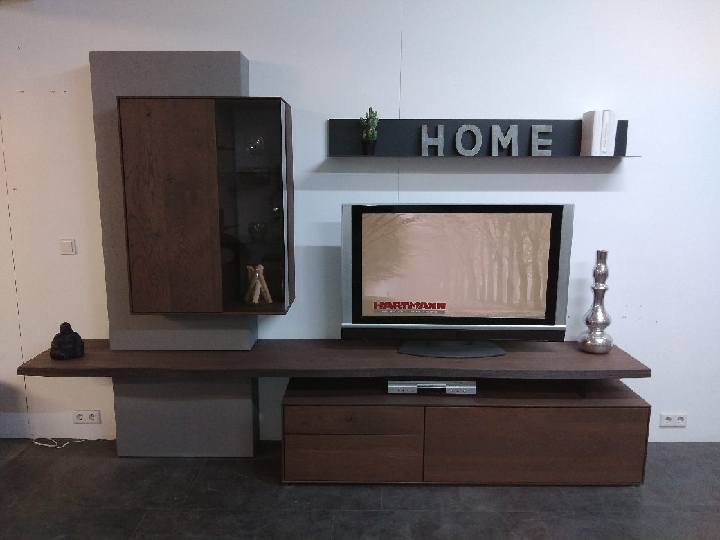 Brik Wohnwand Kerneiche Tabak / Betonoptik Vitrine Stauraum Neu Kombi 26 