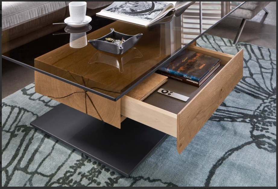 Couchtisch Kerneiche Natur mit einer Glasplatte (ESG) 8400C - 1402