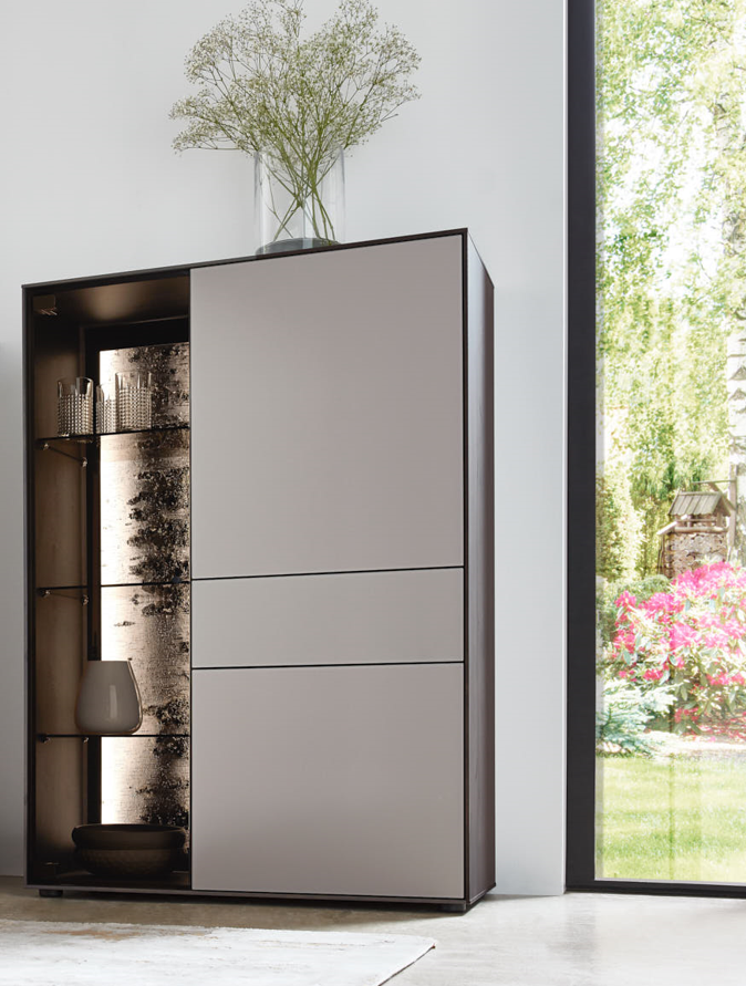 ALVA  Highboard - Vitrine Kernbirke Harmaa Massiv,  3110W - 7091