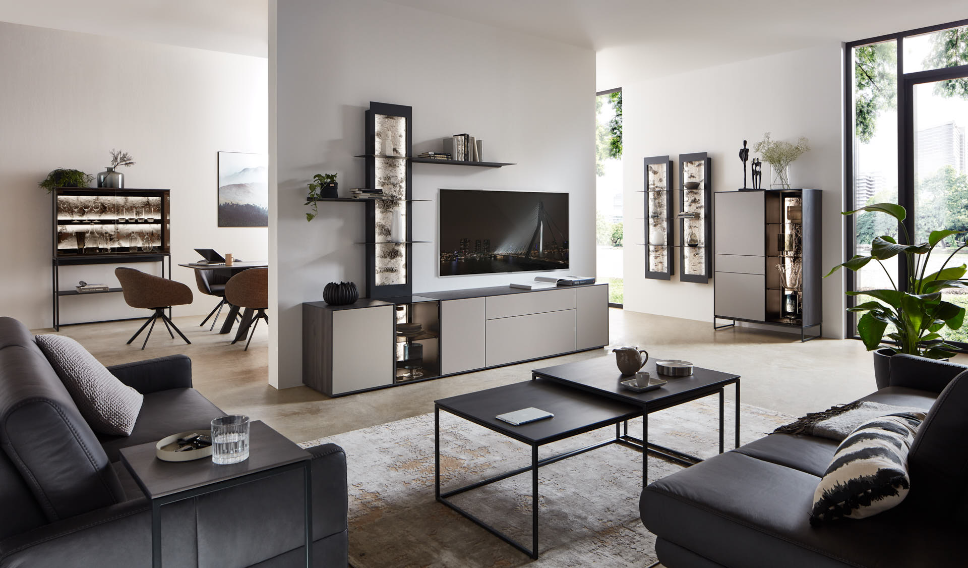 ALVA  Highboard - Vitrine Kernbirke Harmaa Massiv,  3110W - 7092