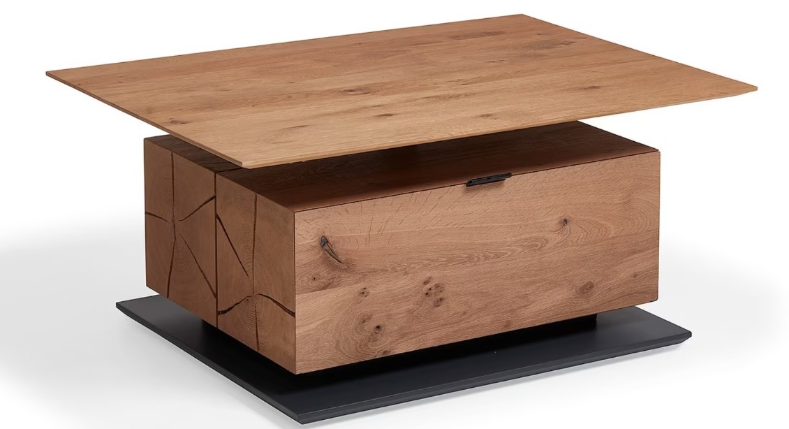 Couchtisch Kerneiche Natur mit einer Tischplatte höhenverstellbar 8400C - 1403