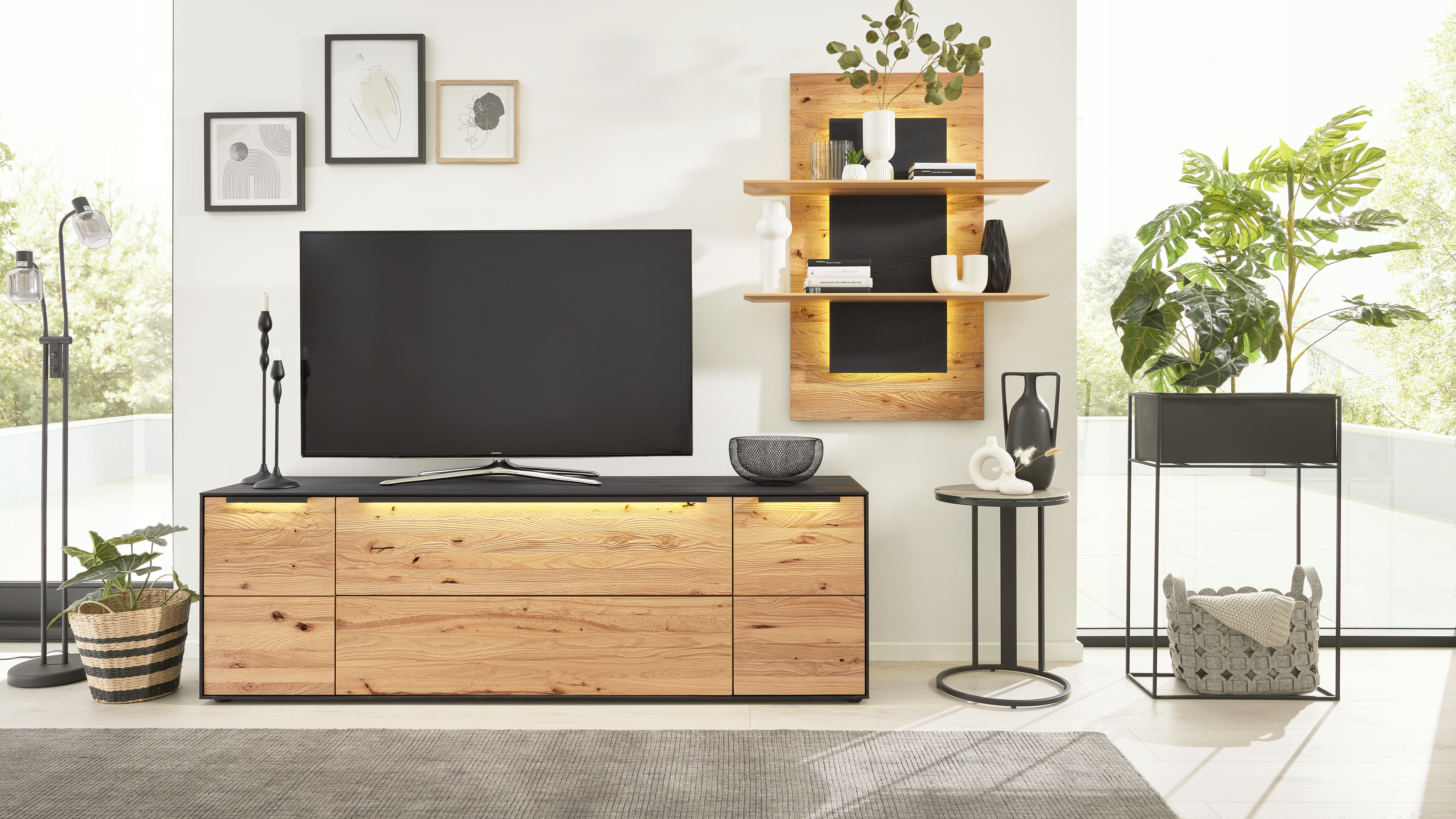 SONDEREDITION 3.25  Wohnwand Riffbuche Massiv, Kernesche Anthrazit Kombi 24