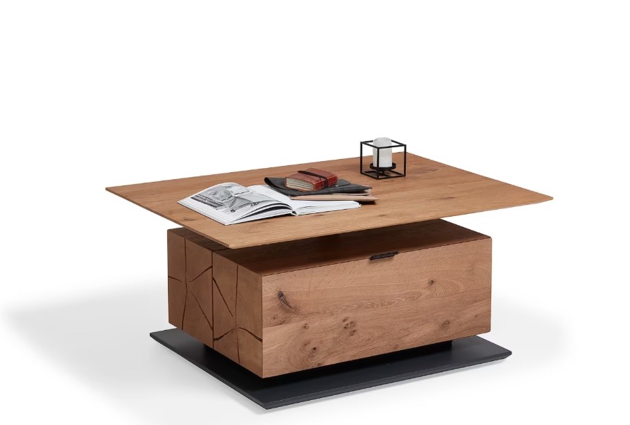 Couchtisch Kerneiche Natur mit einer Tischplatte höhenverstellbar 8400C - 1403