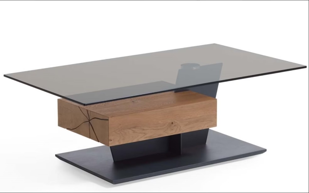 Couchtisch Kerneiche Natur mit einer Glasplatte (ESG) 8400C - 1402