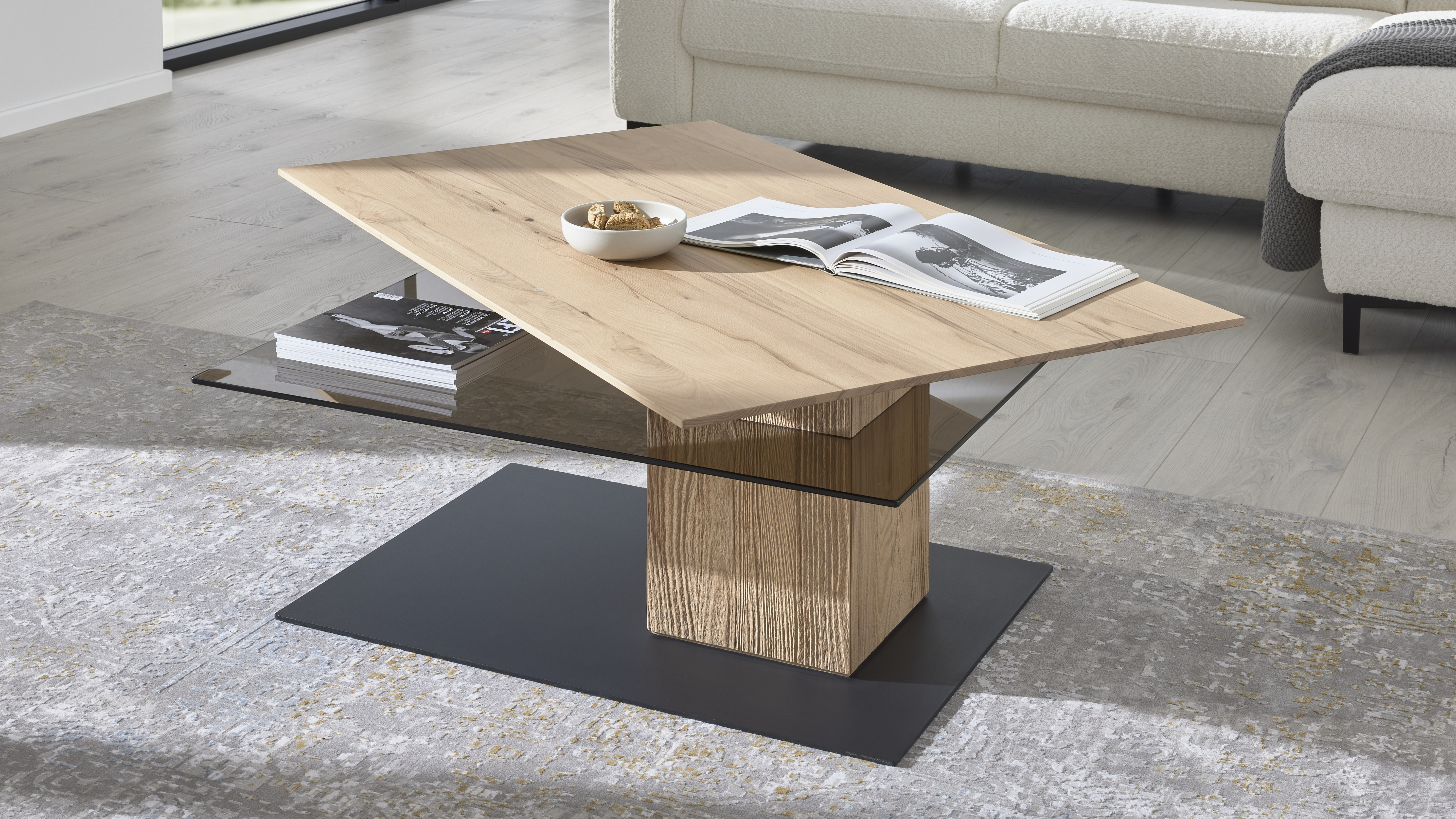 SONDEREDITION 3.25  Couchtisch Kernbuche / Riffbuche Massiv,Drehplatte  5590 - 0434