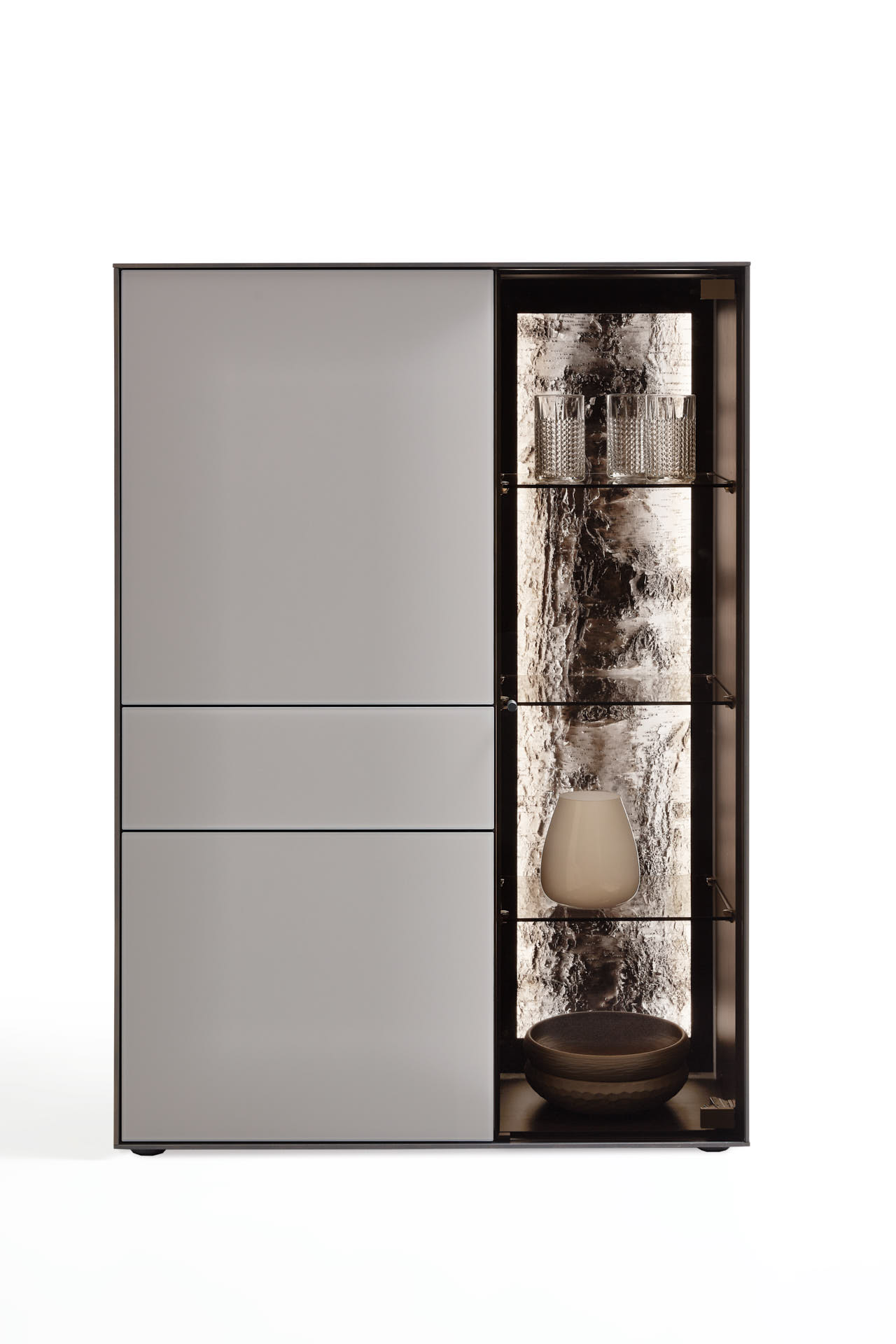 ALVA  Highboard - Vitrine Kernbirke Harmaa Massiv,  3110W - 7092