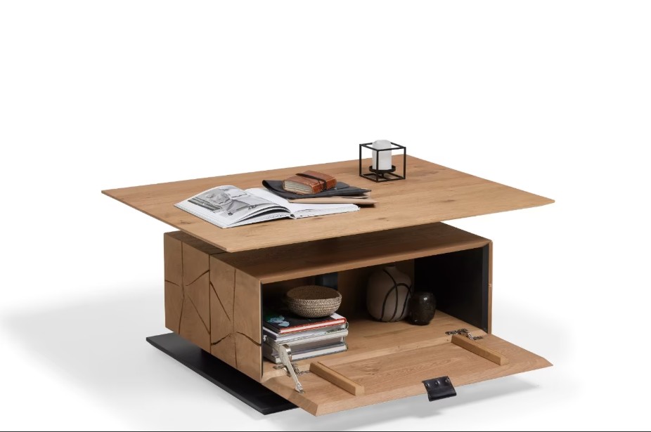 Couchtisch Kerneiche Natur mit einer Tischplatte höhenverstellbar 8400C - 1403