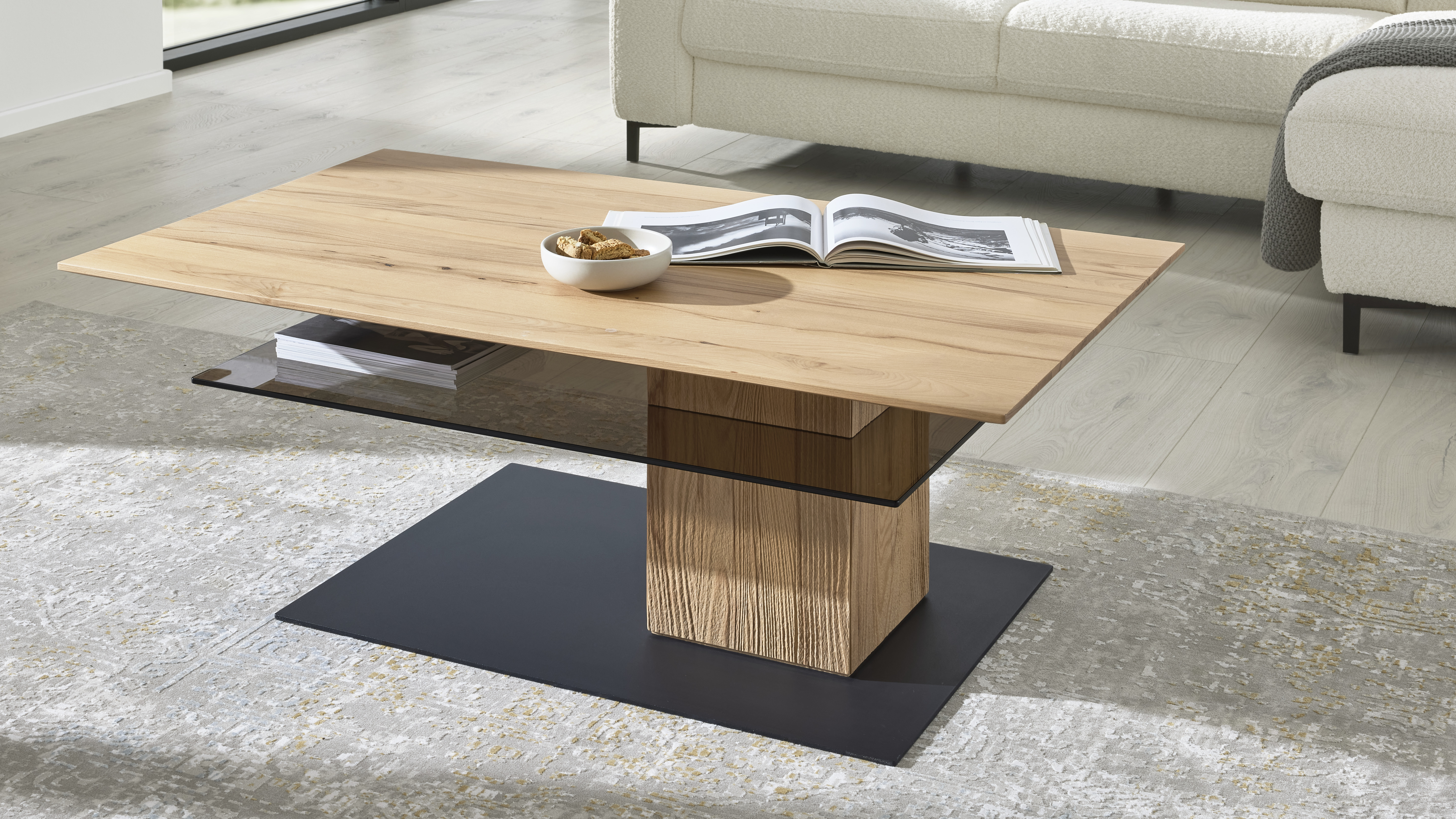 SONDEREDITION 3.25  Couchtisch Kernbuche / Riffbuche Massiv,Drehplatte  5590 - 0434