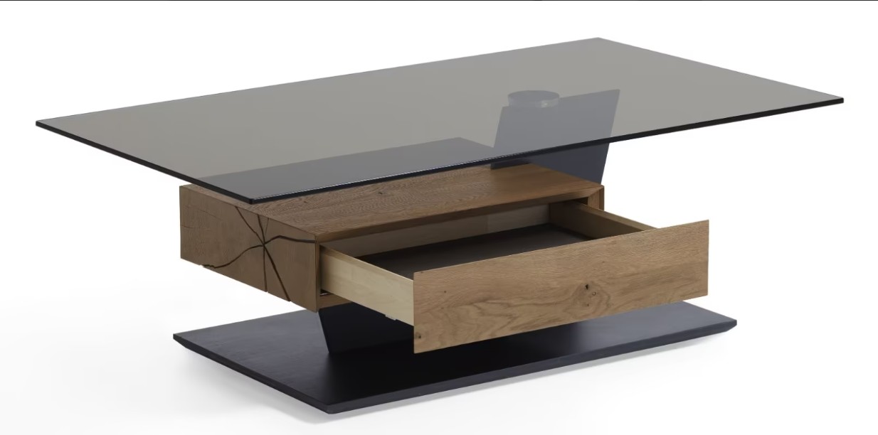 Couchtisch Kerneiche Natur mit einer Glasplatte (ESG) 8400C - 1402