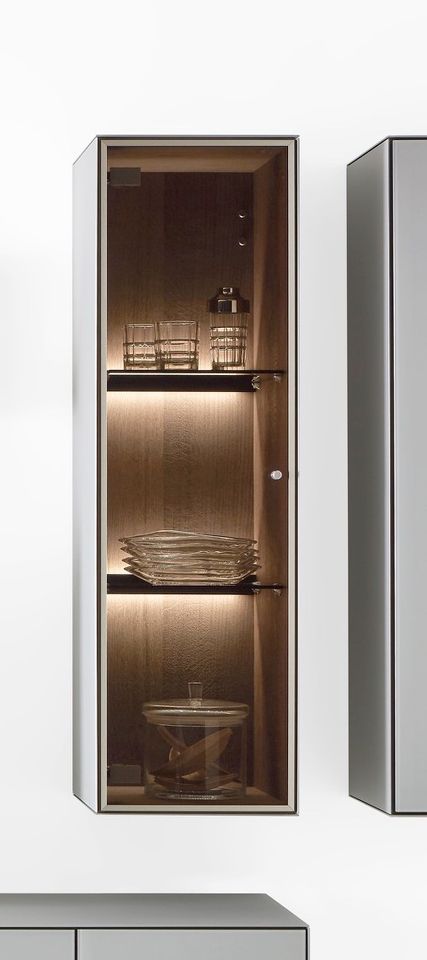 LIV Hängeelement 6033G Vitrine Mattglas Grau / Kerneiche Umato Anschlag li./re. Neu
