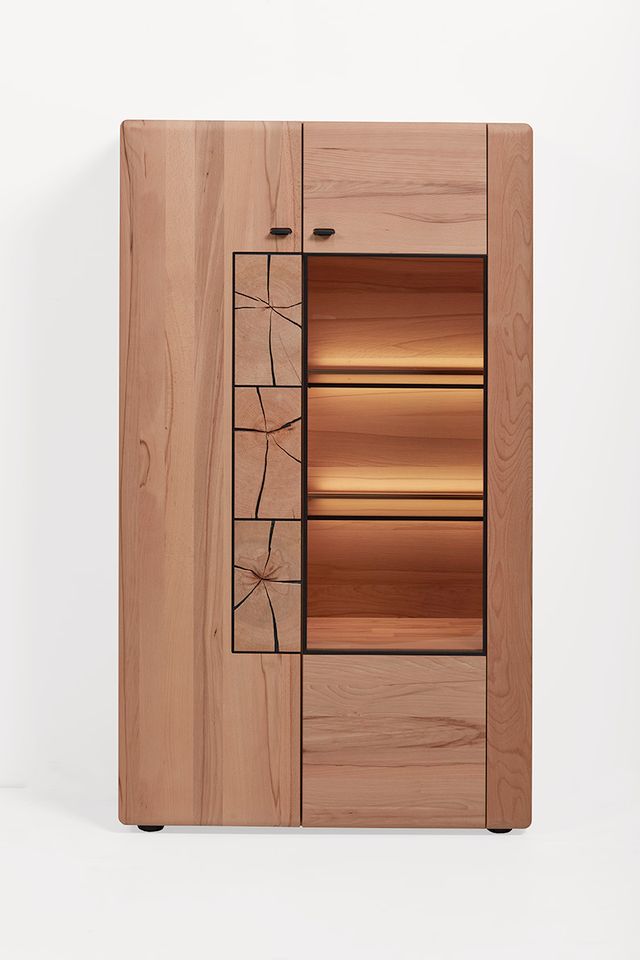 Kvik Highboard 8161 li. mit Vitrine Kernbuche gebürstet Neu  